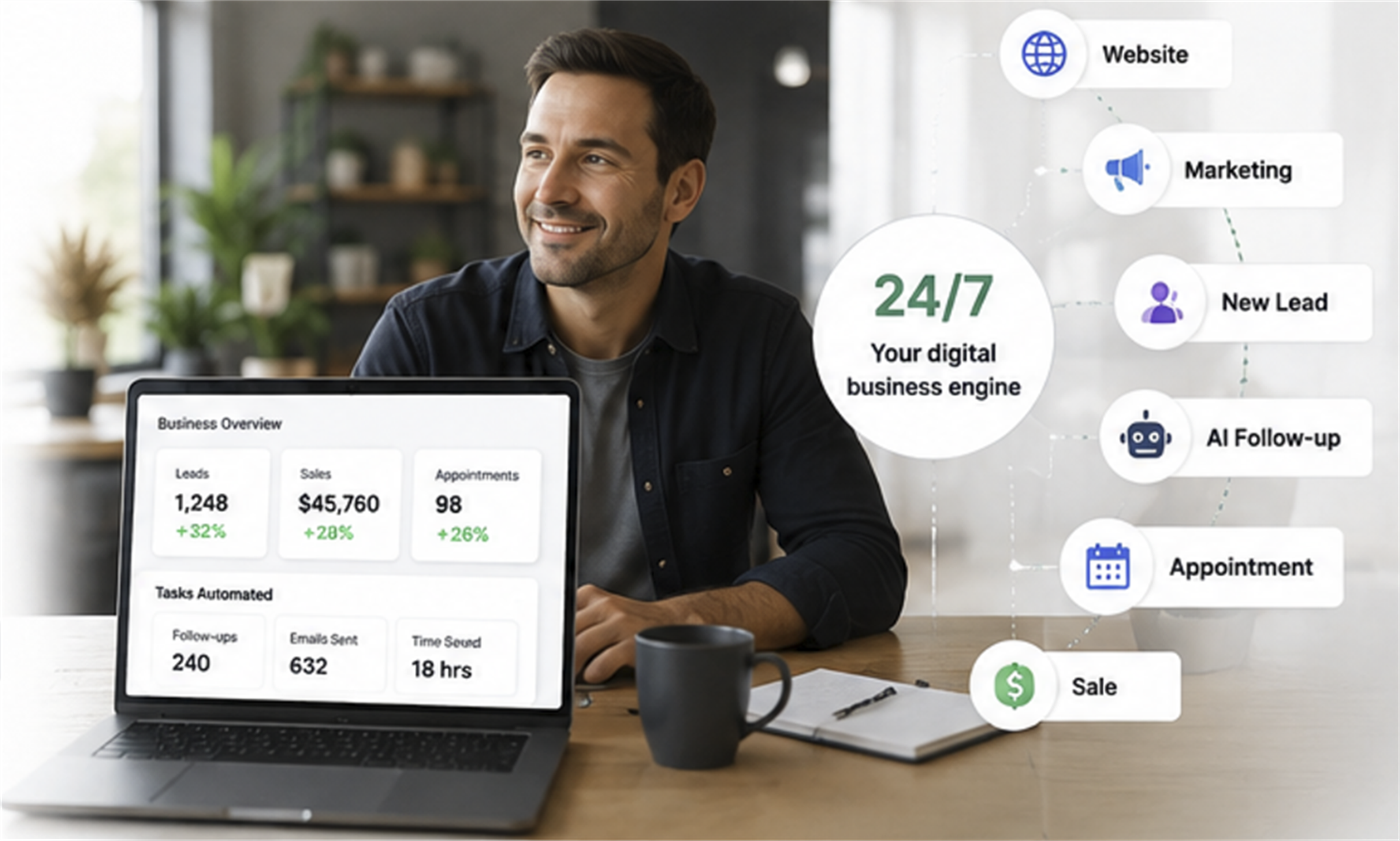 Intelloworks 24/7 Digital Business Engine — Website, Marketing, AI Follow-up, and Sales Automation